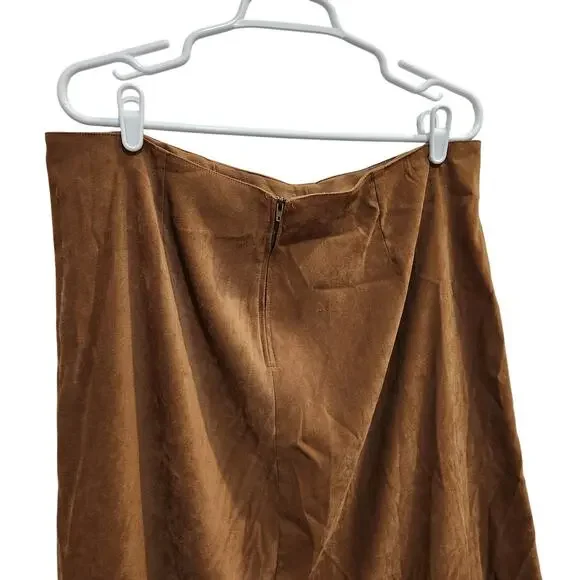 Vintage White Stag Sweet Tea Brown Retro Faux Suede A-Line Midi Skirt Size 18 - Picture 4 of 8